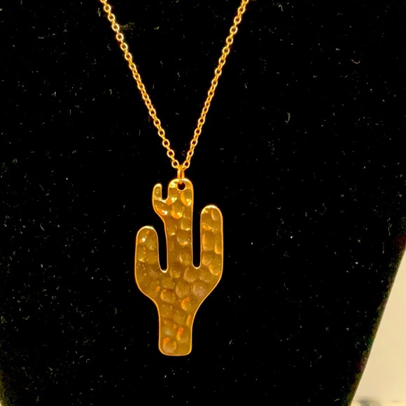 Goldtone Necklace with Hammered Style Cactus Pendant - Picture 2 of 3